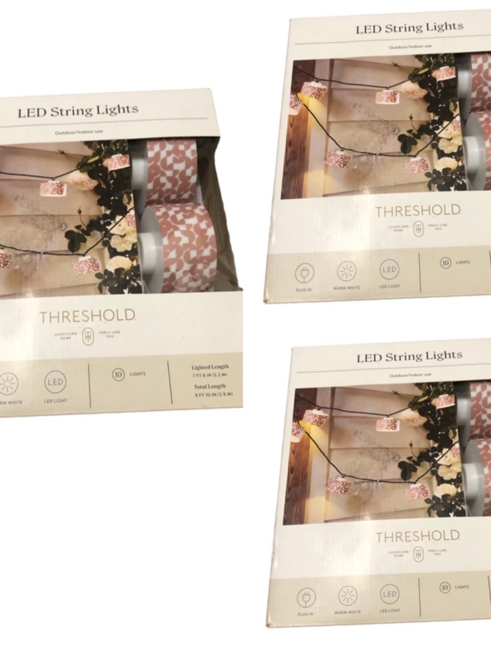 3x Threshold Pink Pattern LED String Lights - Warm White Accent Lighting